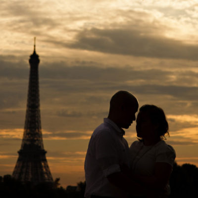 paris france eiffel tower engagement sunset photo