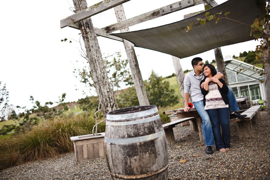 brick bay winery, new zealand engagement photo