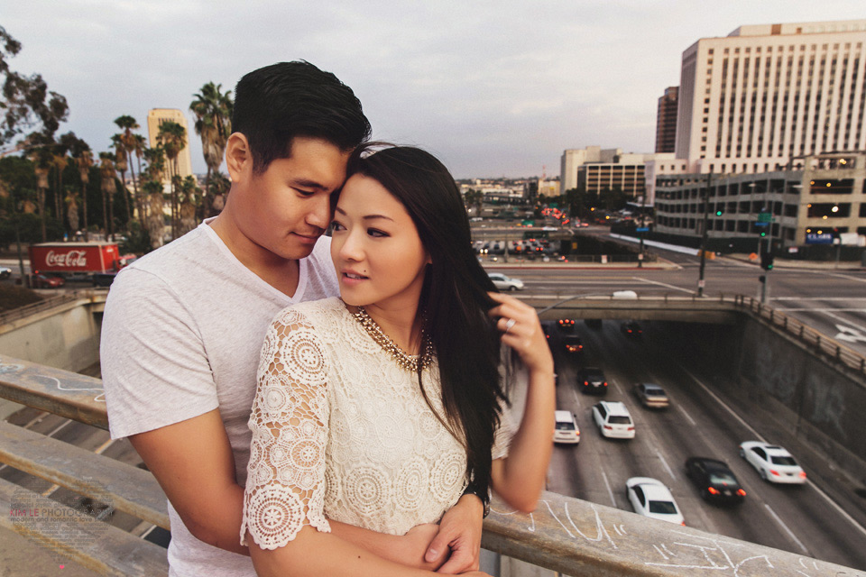 los angeles traffic downtown engagement photo