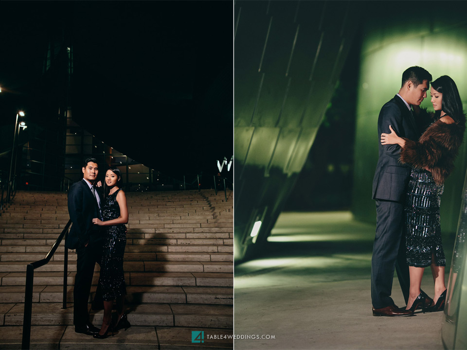 los angeles disney concert hall night time engagement photo