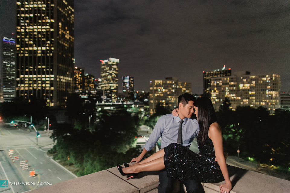 los angeles disney concert hall night time engagement photo