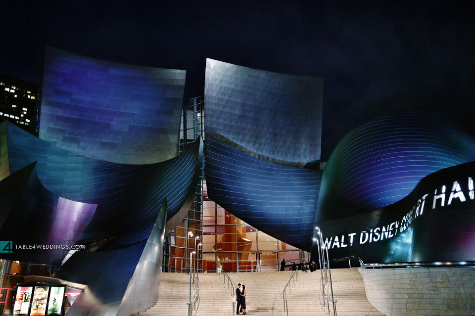 los angeles disney concert hall night time epic engagement photo