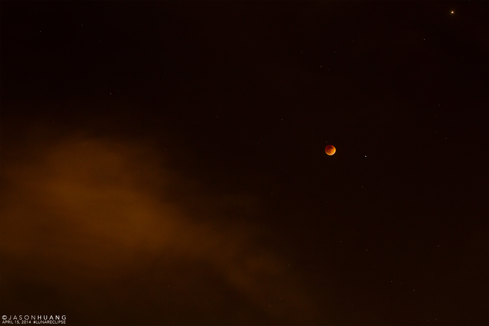 Blood Moon Lunar Eclipse over Orange County, CA on April 15, 2014.