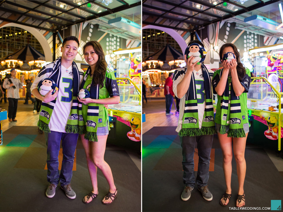 seattle seahawks fans at belmont park san diego carnival games engagement photo by wedding photographer jason huang table4 weddings