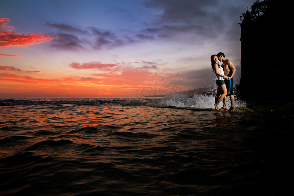 laguna beach sunset waves engagement photo, sexy southern california wedding photographer jason huang