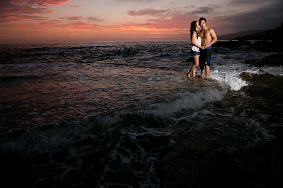 laguna beach sunset waves engagement photo, sexy southern california wedding photographer jason huang