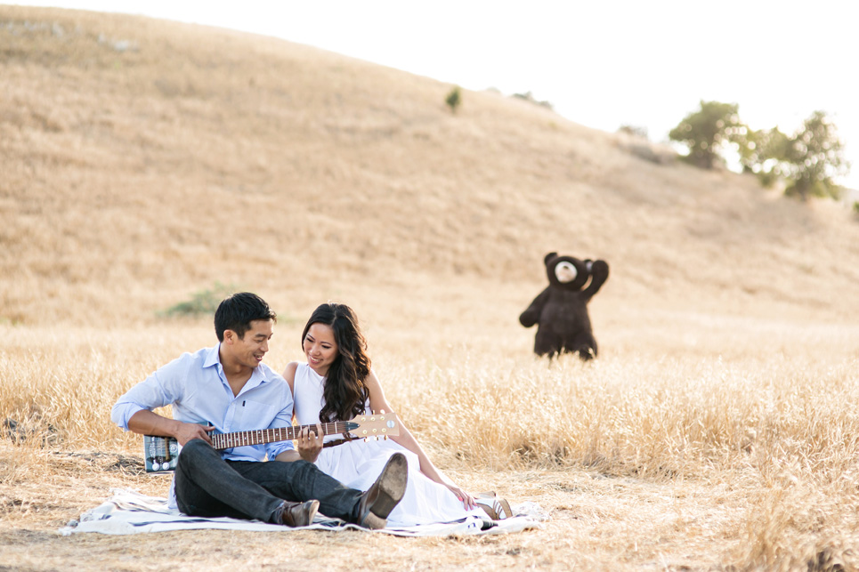 weird riley wilderness park engagement photo, southern california wedding, stuffed bear costco